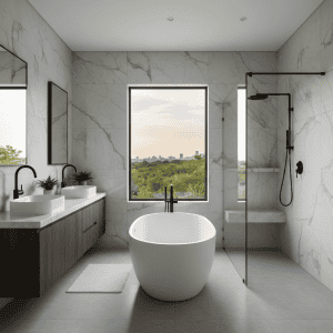 Modern master bathroom showing high-end finishes from bathroom renovations Johannesburg project.