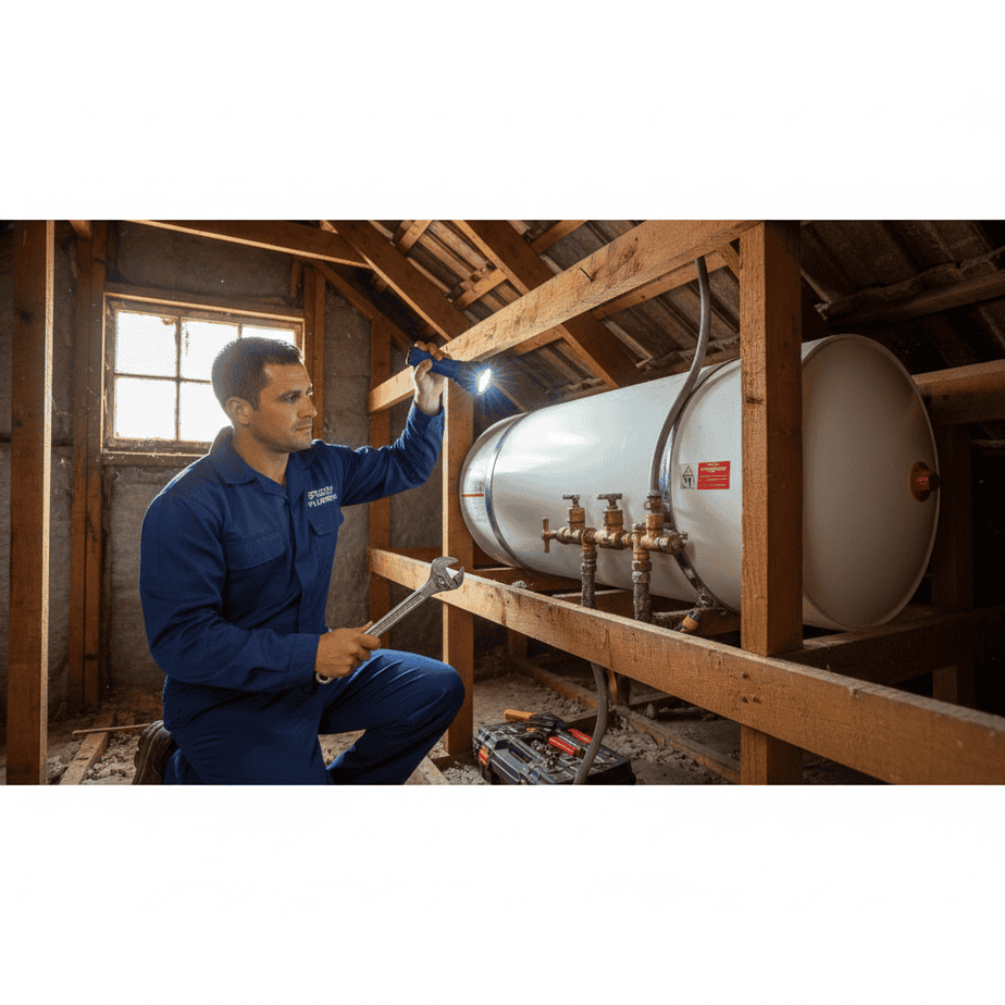 Professional plumber performing geyser repairs Johannesburg in a modern residential utility space.